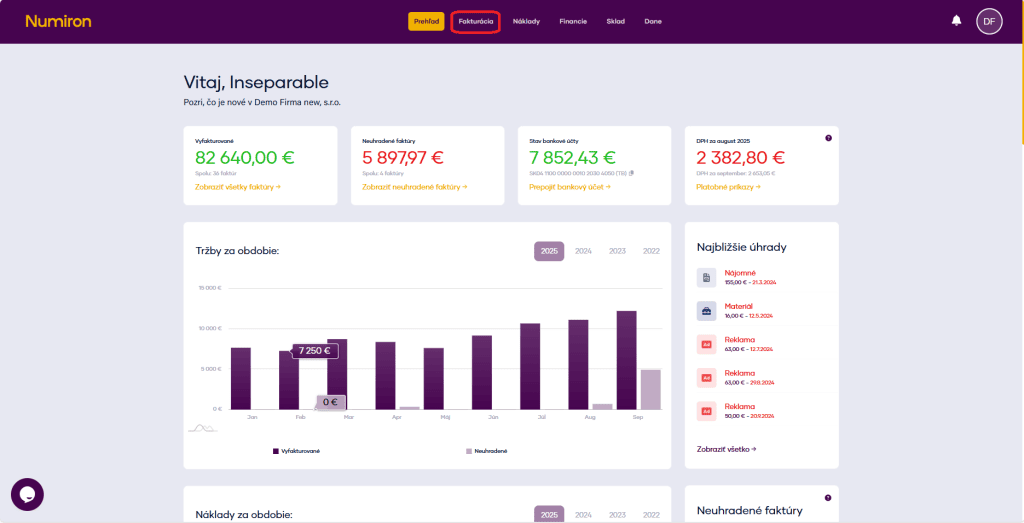 1 prehlad fakturacia