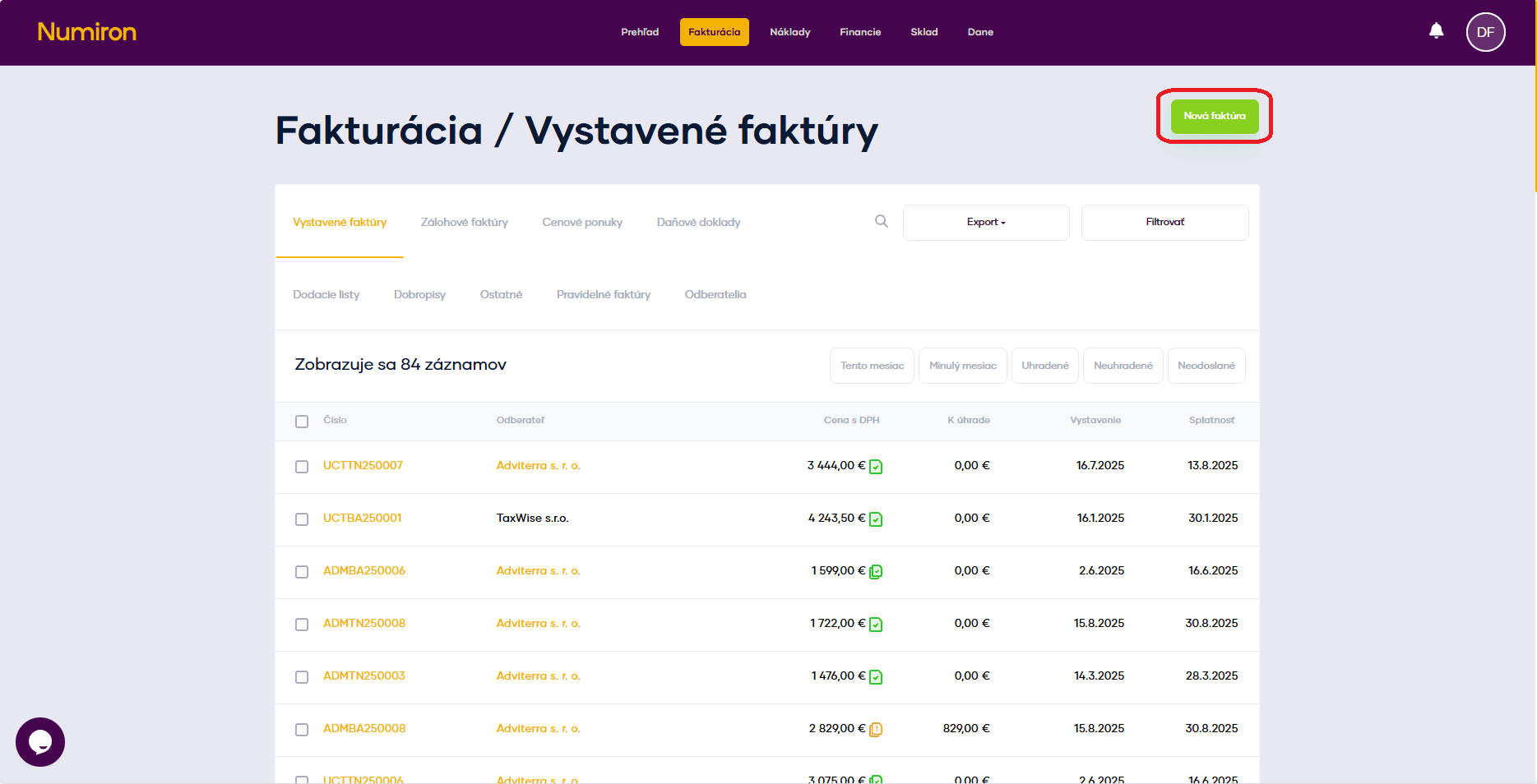 2 vystavene faktury vytvorenie