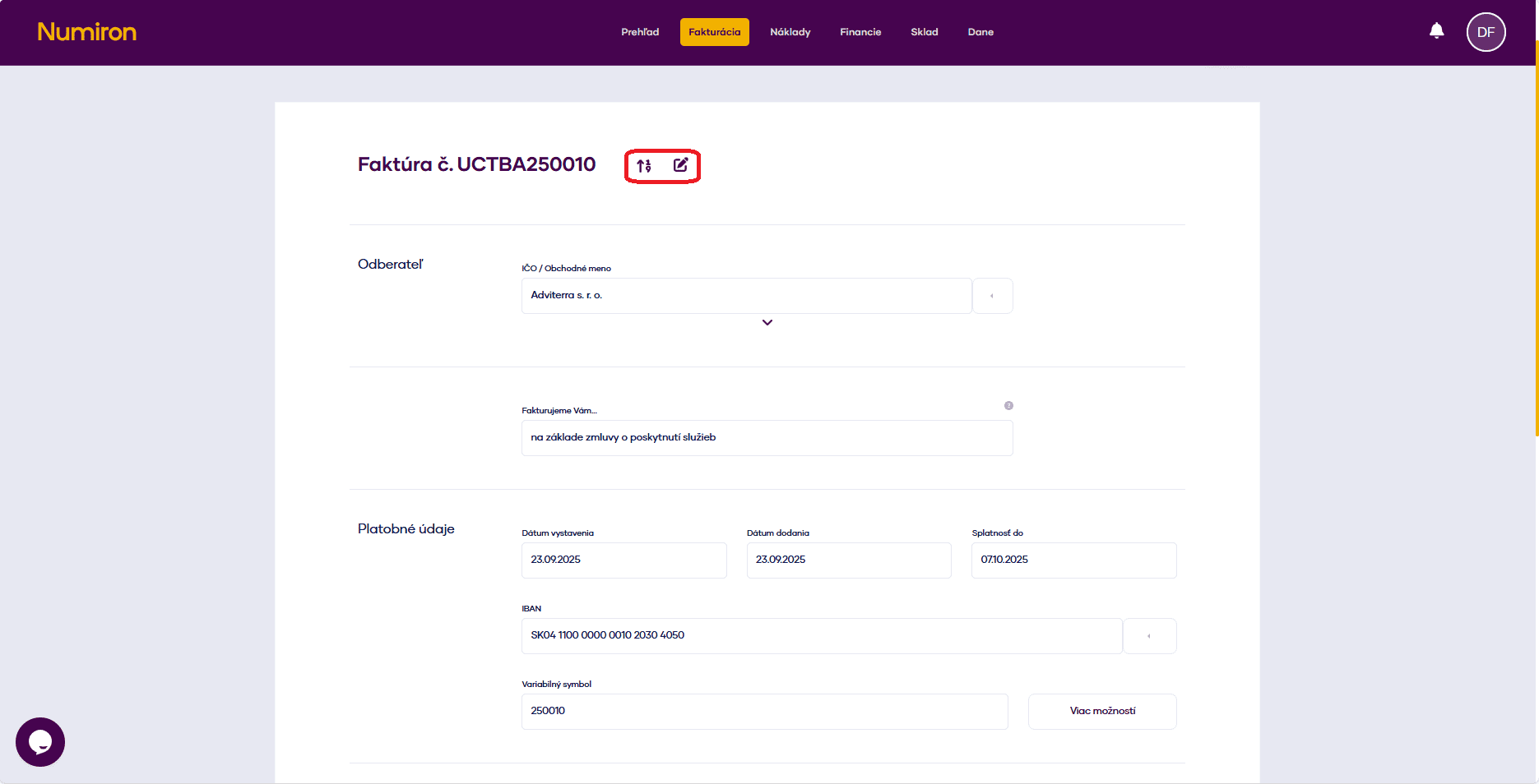 3 vystavena faktura zakladne udaje rad