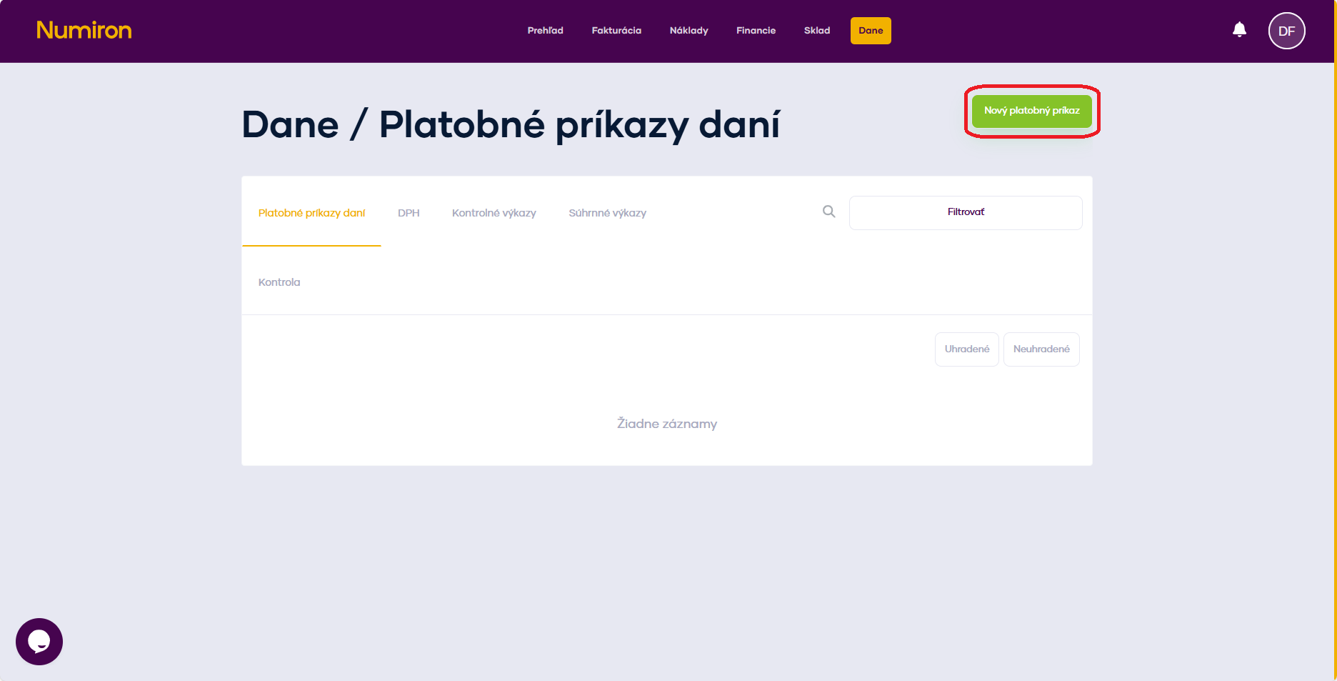 dane platobny prikaz vytvorit