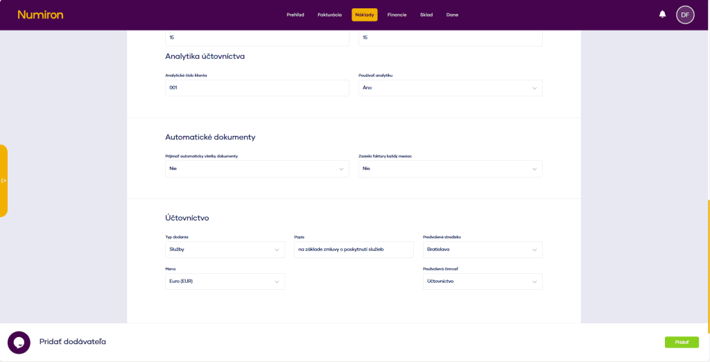 dodavatel uctovnictvo