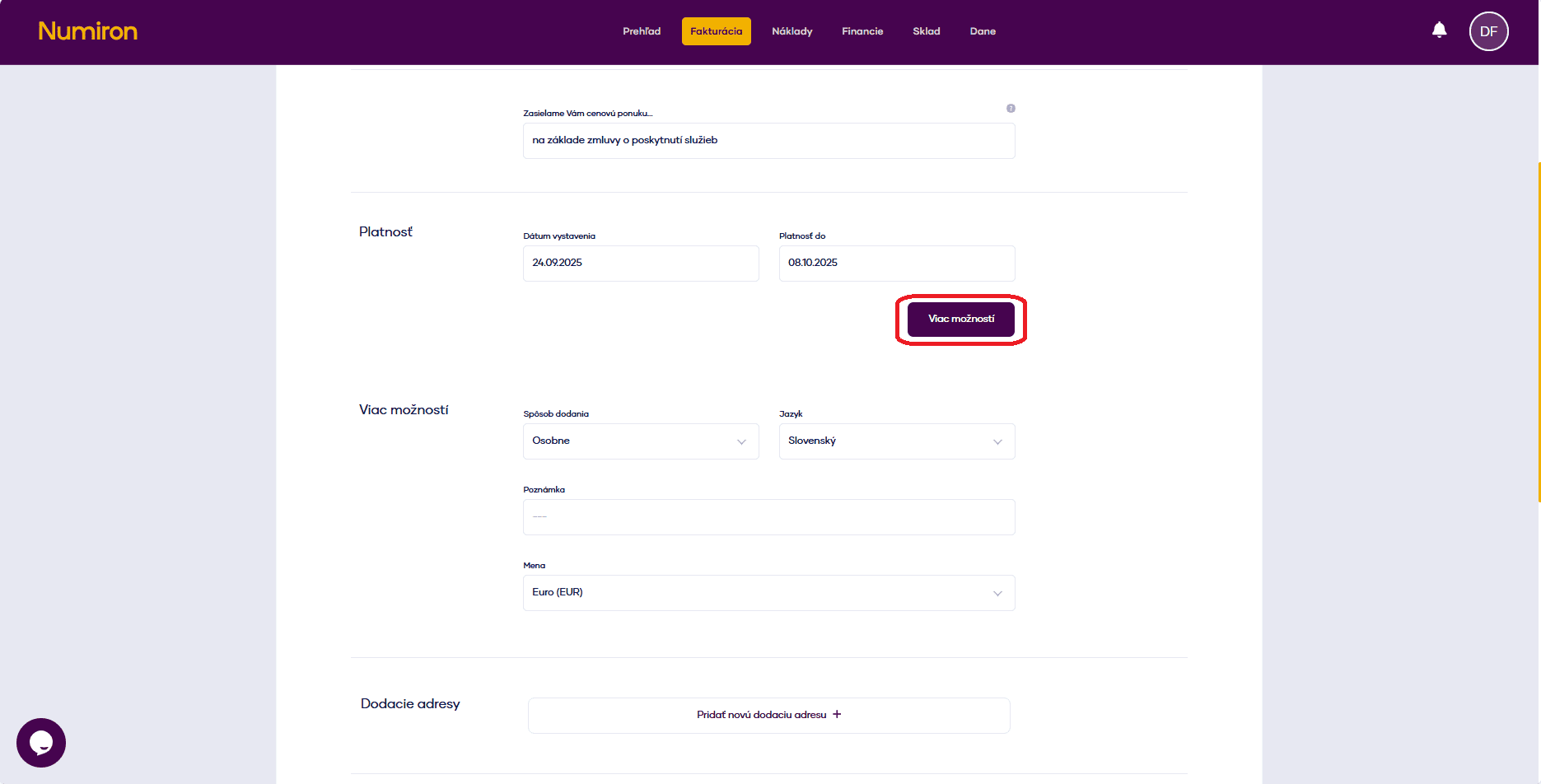 fakturacia cenove ponuky viac moznosti