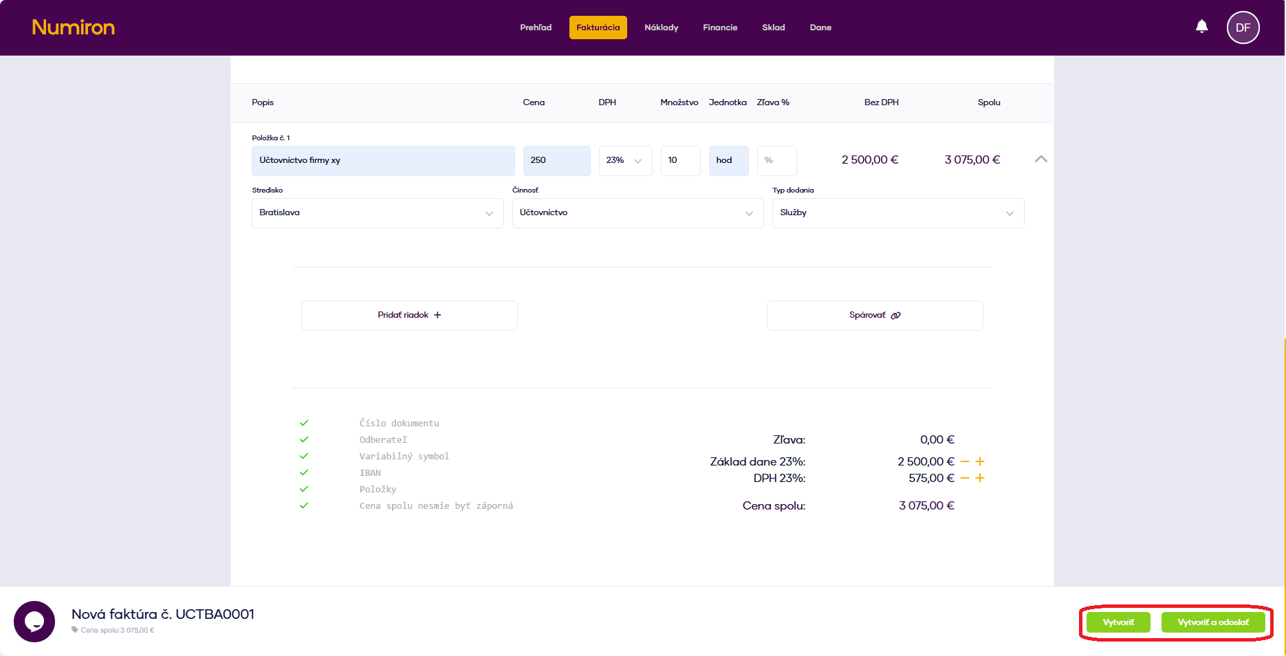 fakturacia cenove ponuky vytvorit