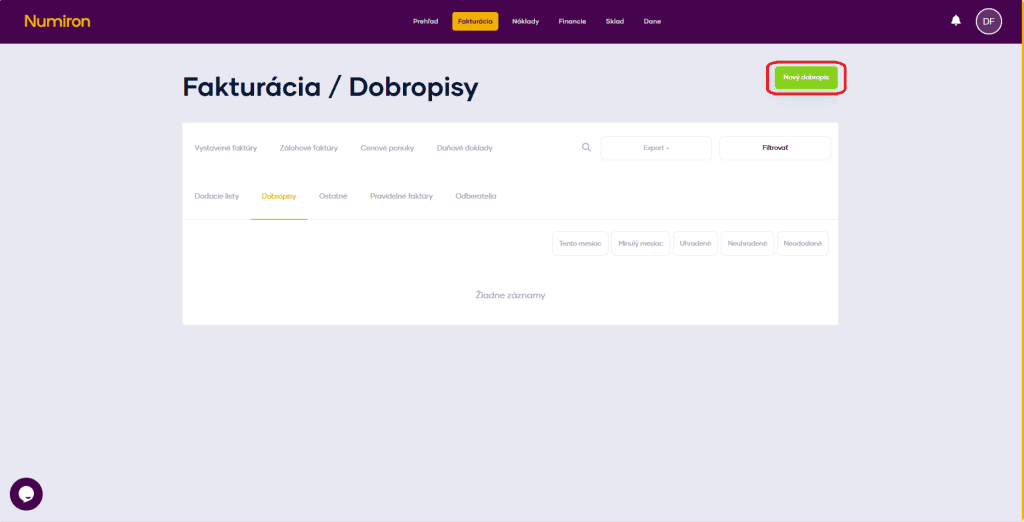 fakturacia dobropisy novy dobropis