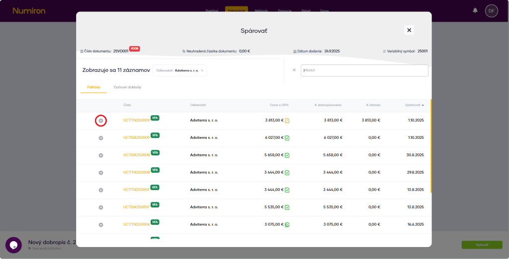 fakturacia dobropisy parovanie