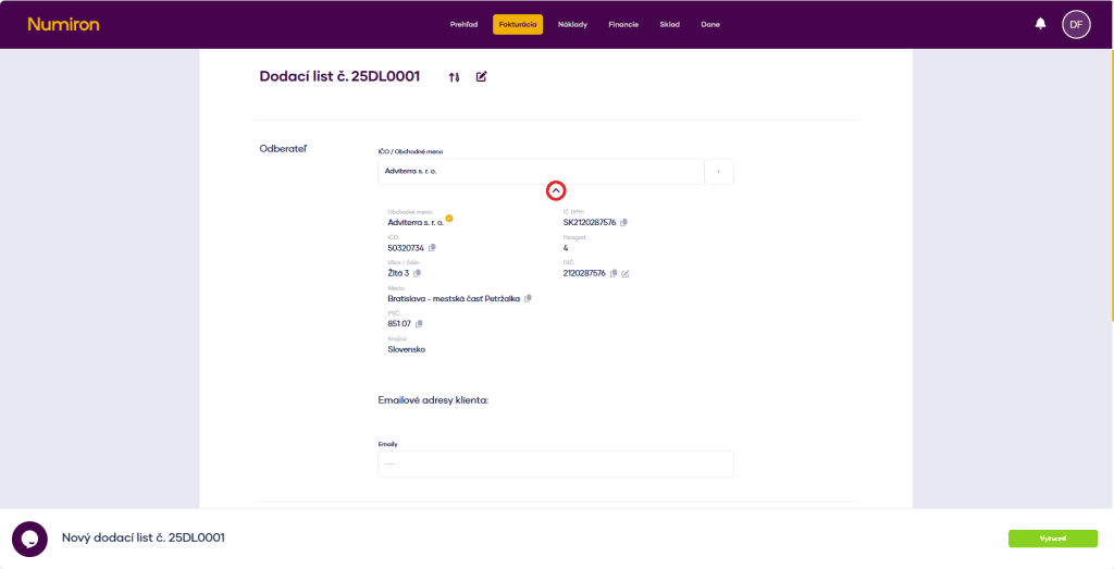 fakturacia dodacie listy odberatel