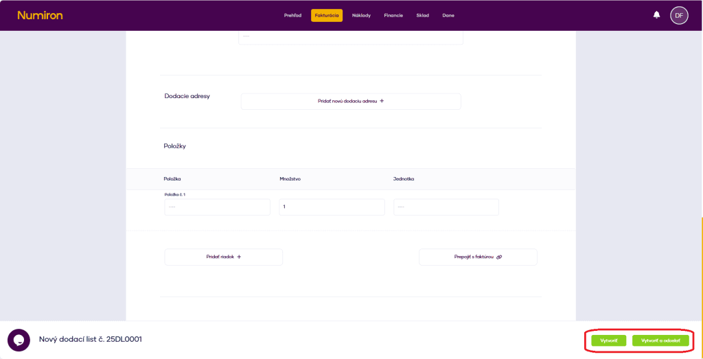 fakturacia dodacie listy vytvorit