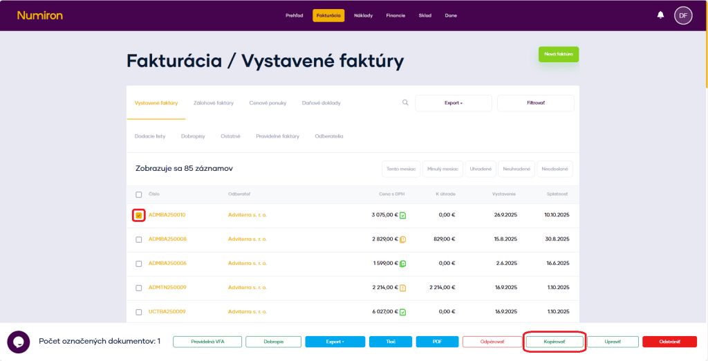 fakturacia kopirovanie