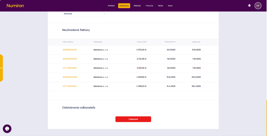 fakturacia odberatel nezaplatene