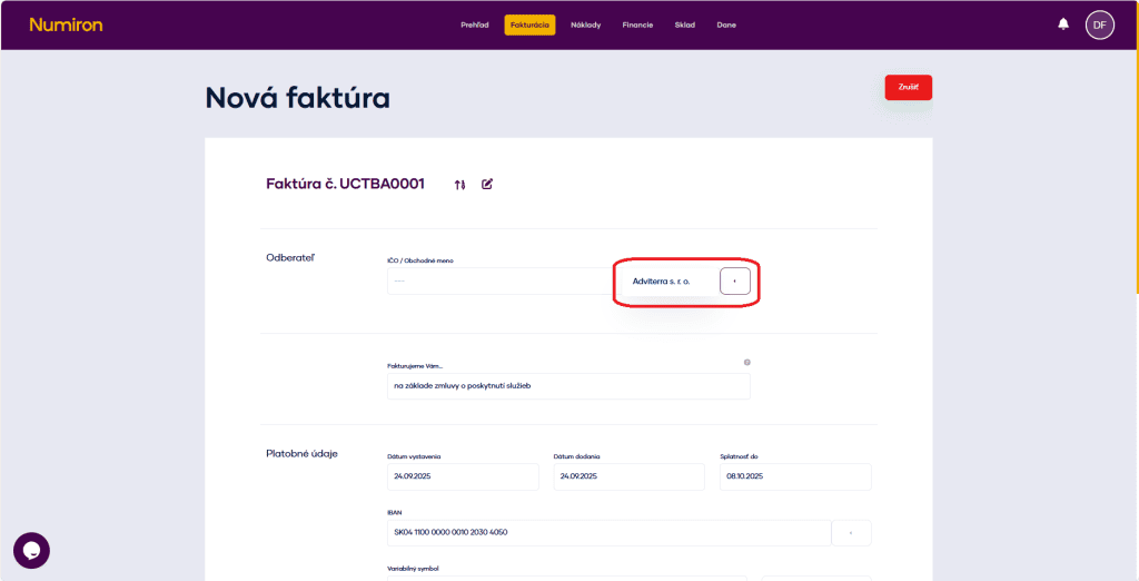 fakturacia odberatel pouzitie