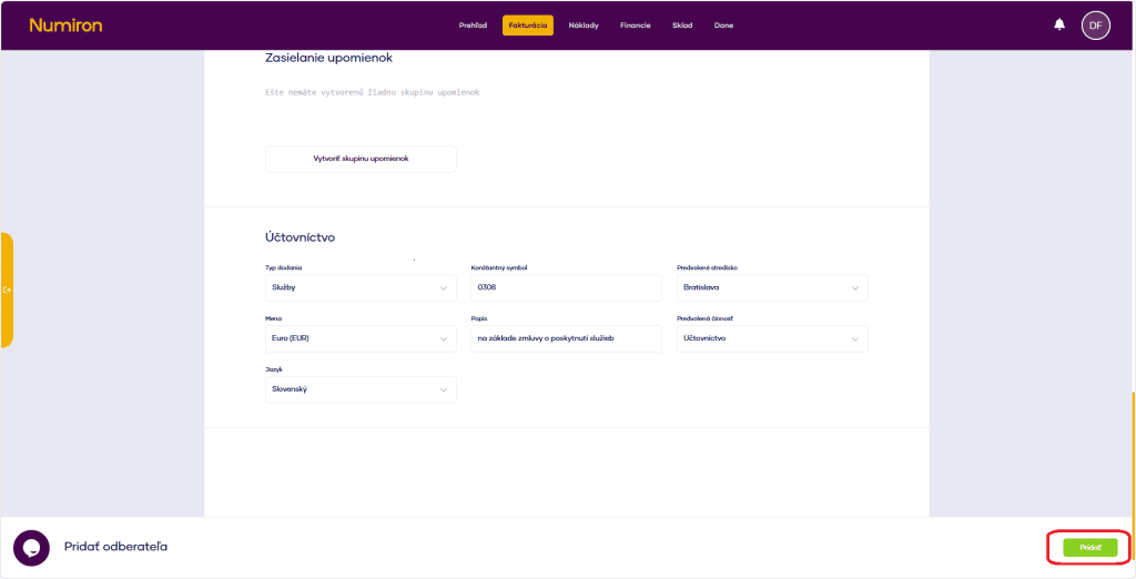 fakturacia odberatel pridat