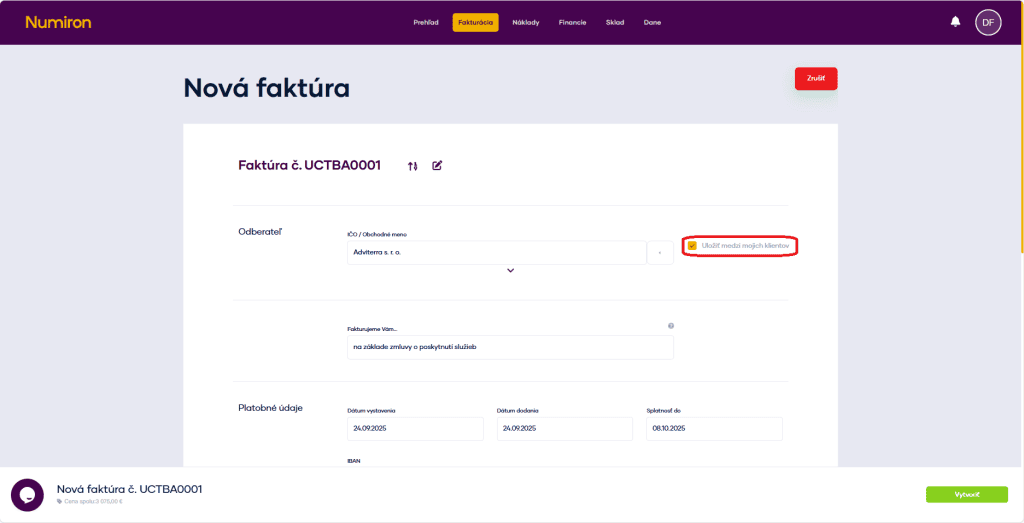 fakturacia odberatel ulozenie