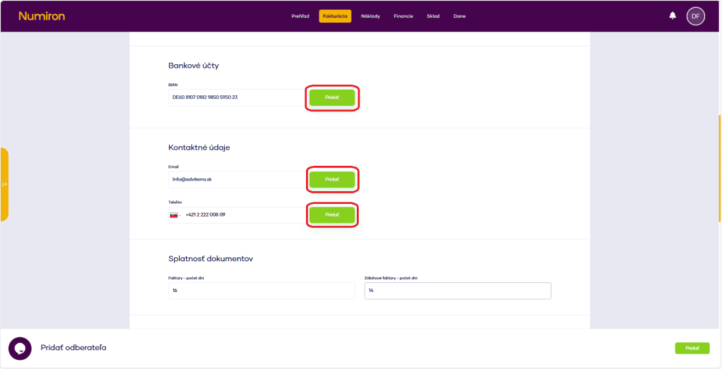 fakturacia odebratel zakladne udaje