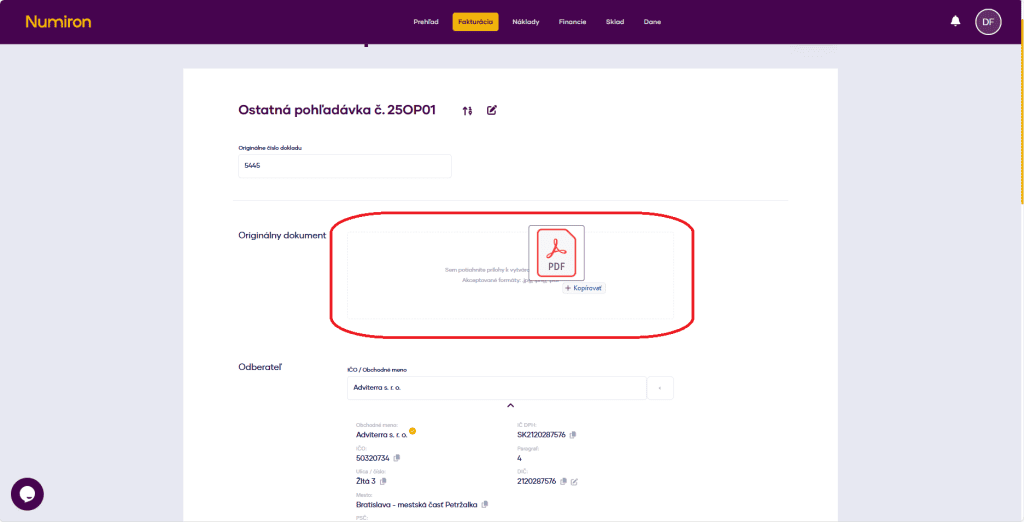fakturacia ostatne pohladavky originalny dokument