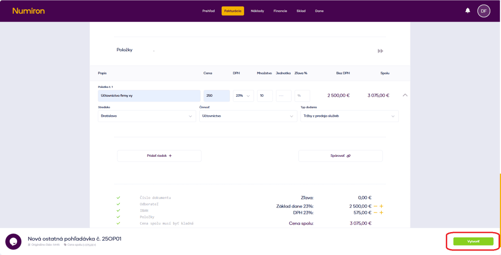 fakturacia ostatne pohladavky vytvorit