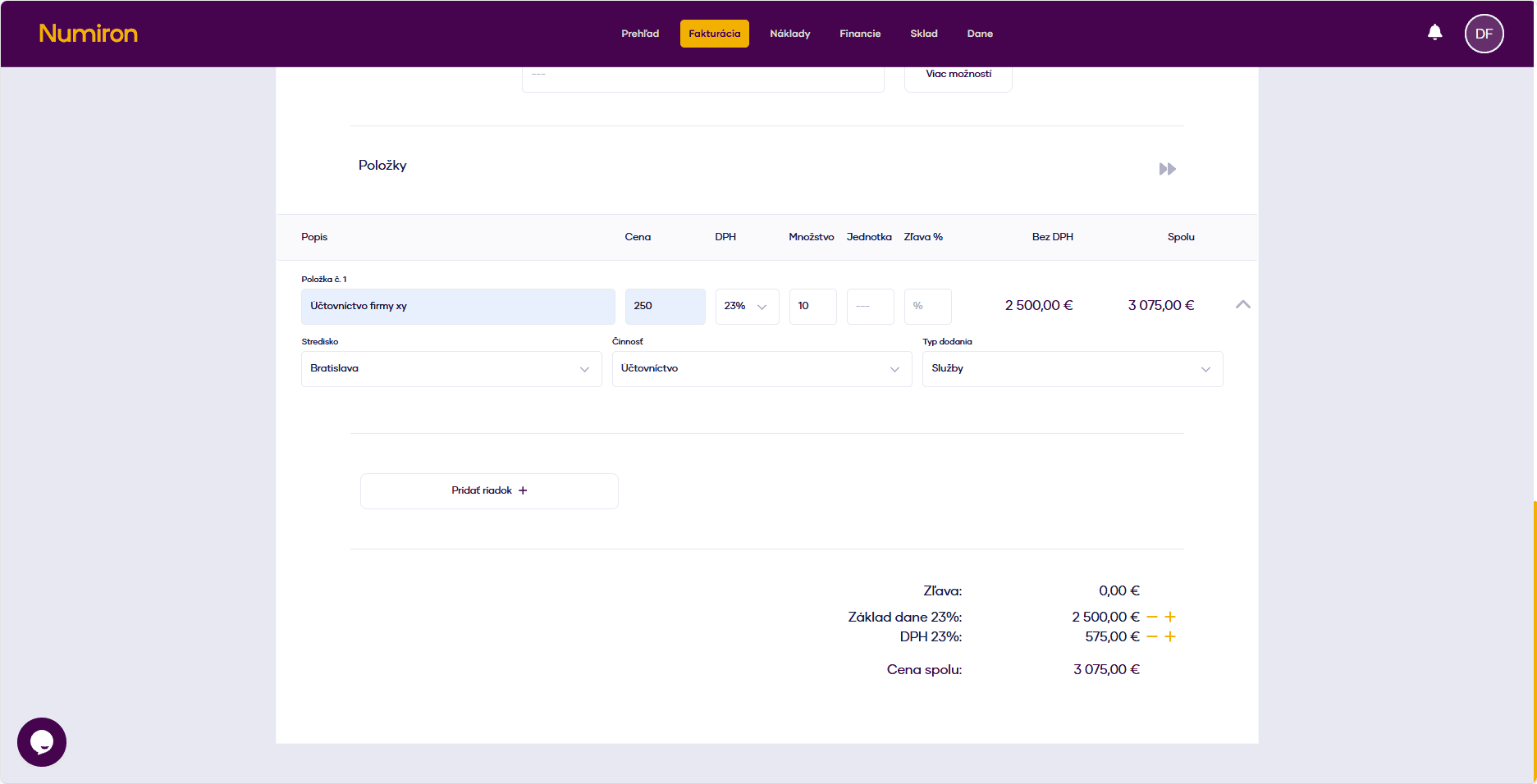 fakturacia pravidelne faktury polozky