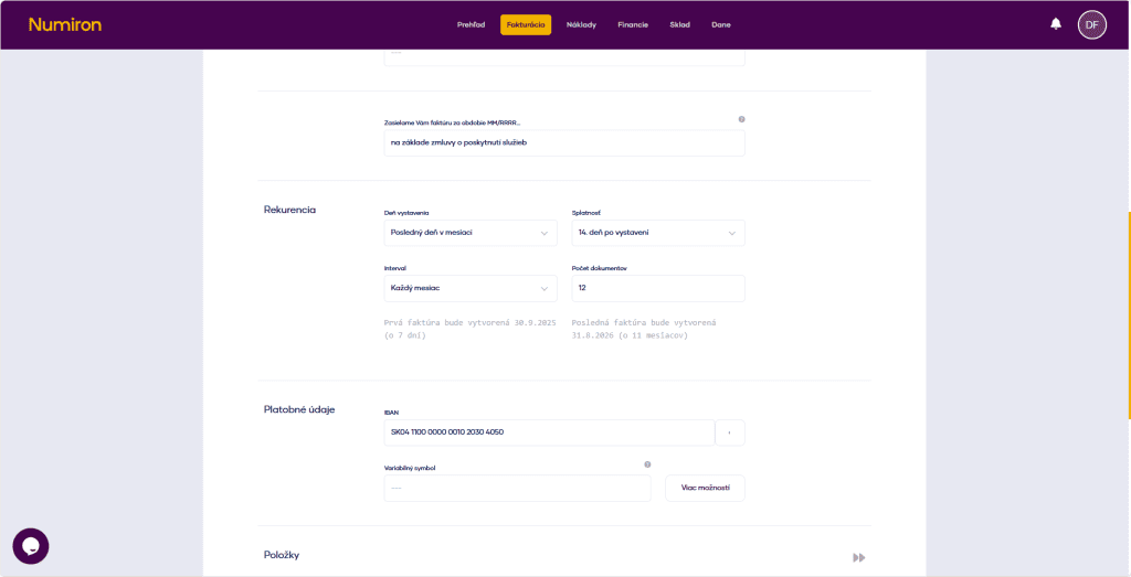 fakturacia pravidelne faktury rekurencia