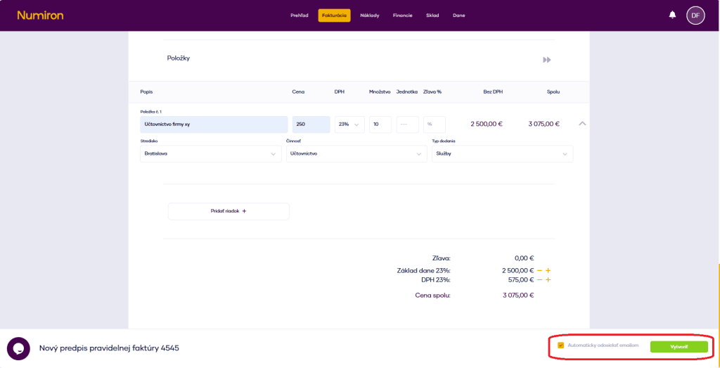 fakturacia pravidelne faktury vytvorit