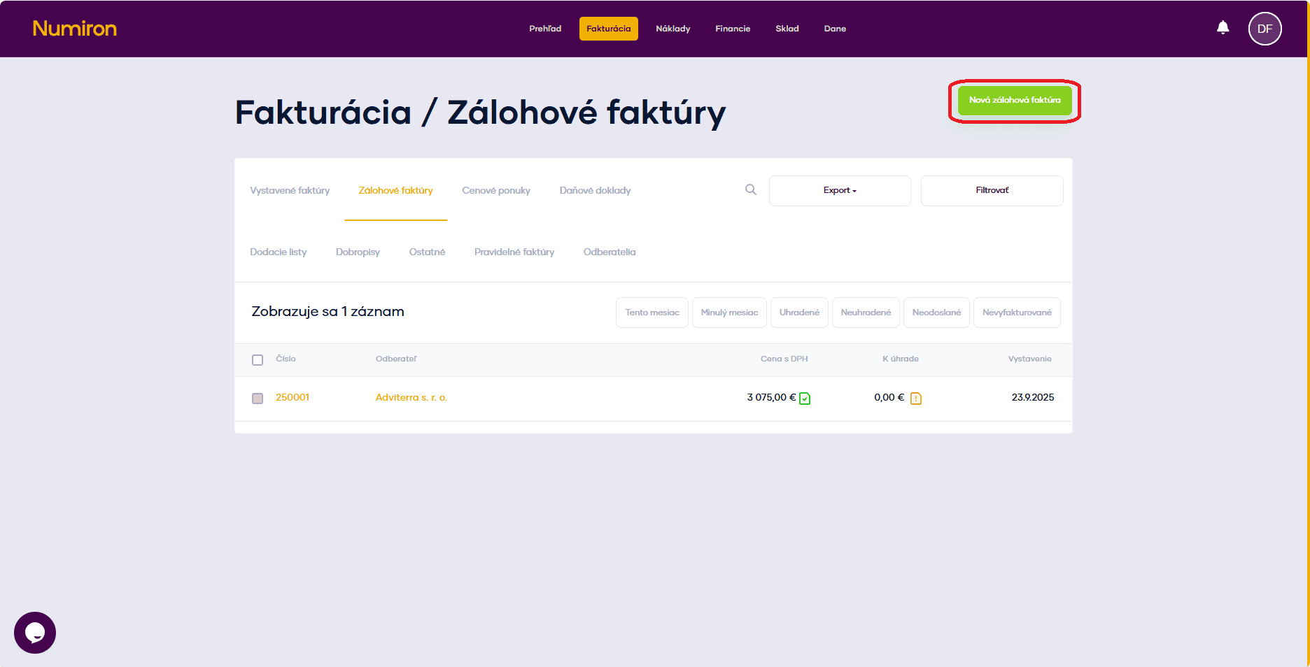 fakturacia zalohove edit