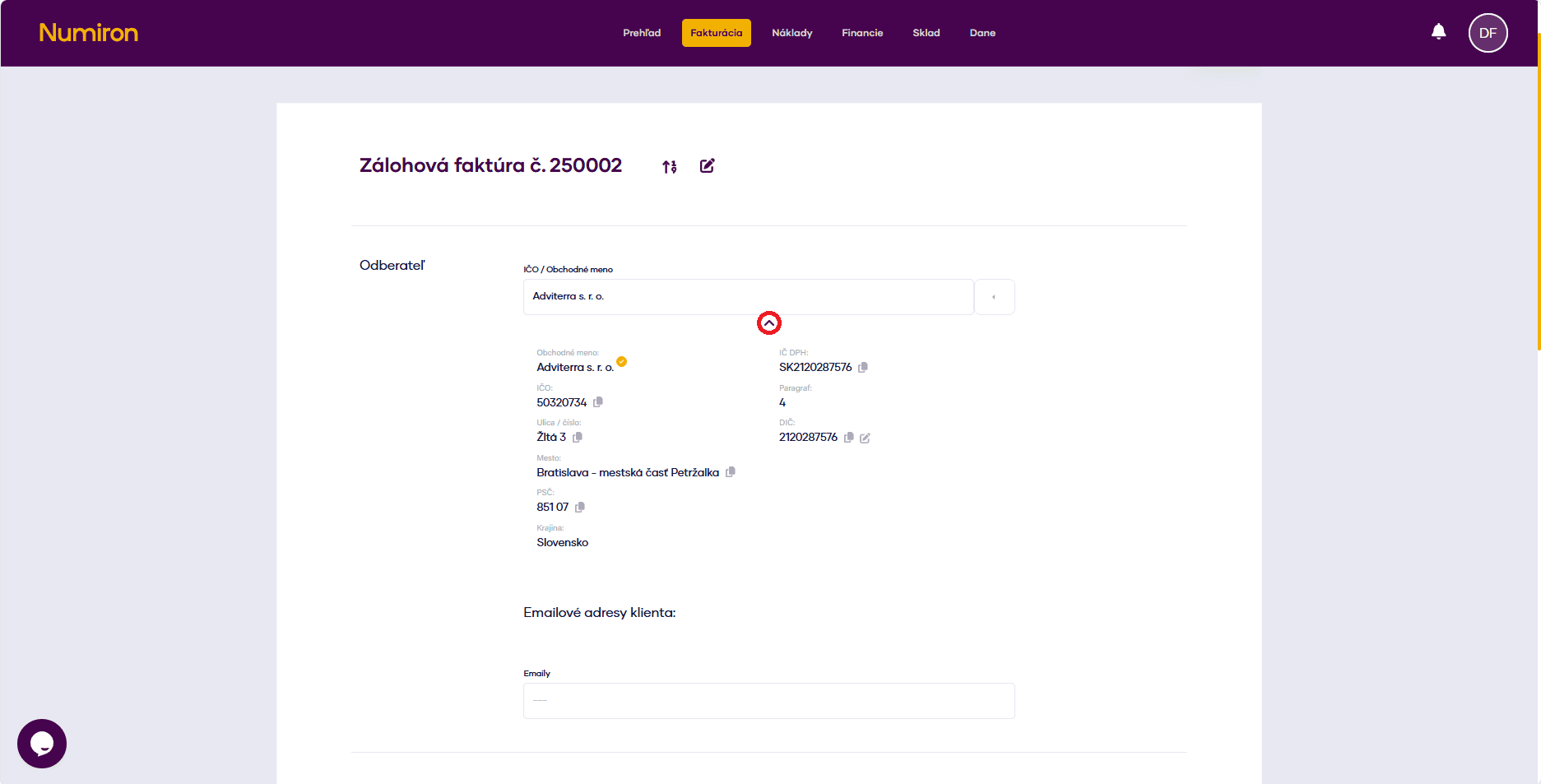 fakturacia zalohove odberatel edit
