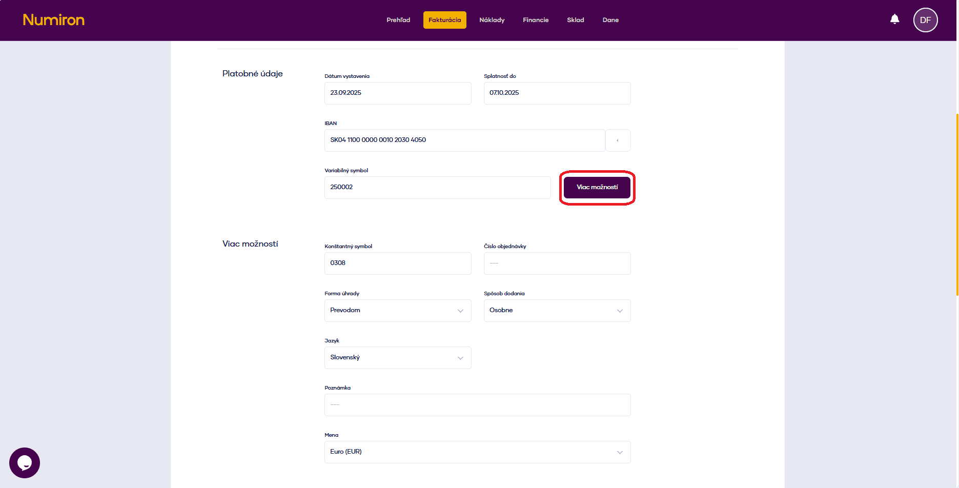 fakturacia zalohove viac moznosti edit