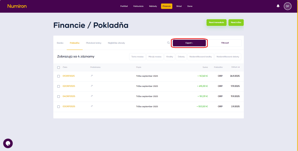 financie export