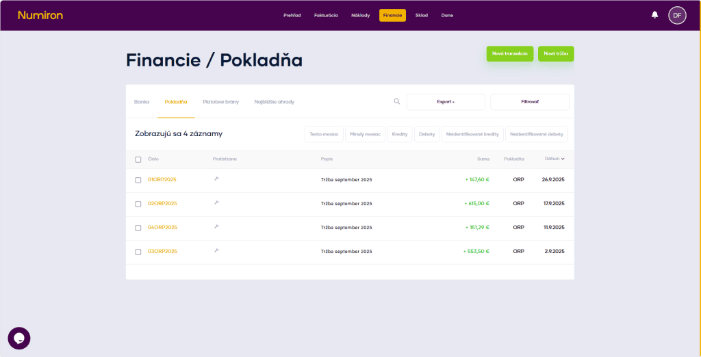 financie pokladna prehlad