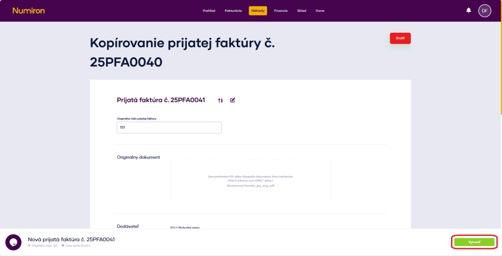 naklady kopirovanie vytvorit