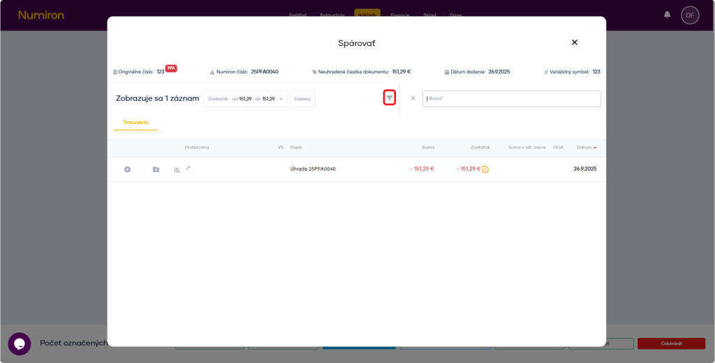 naklady parovanie filter