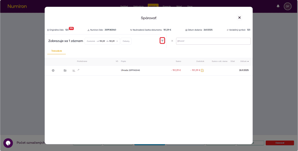 naklady parovanie filter