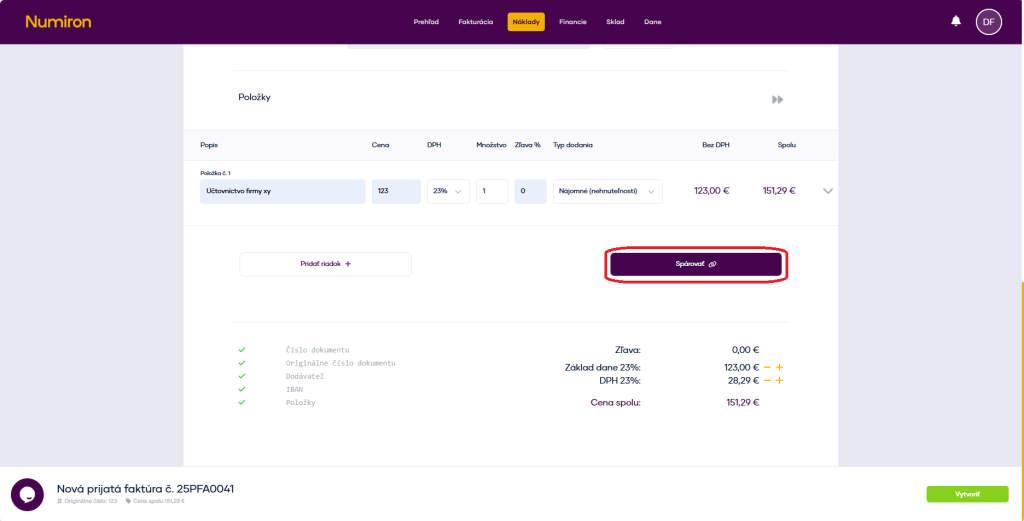 naklady parovanie pri tvorbe