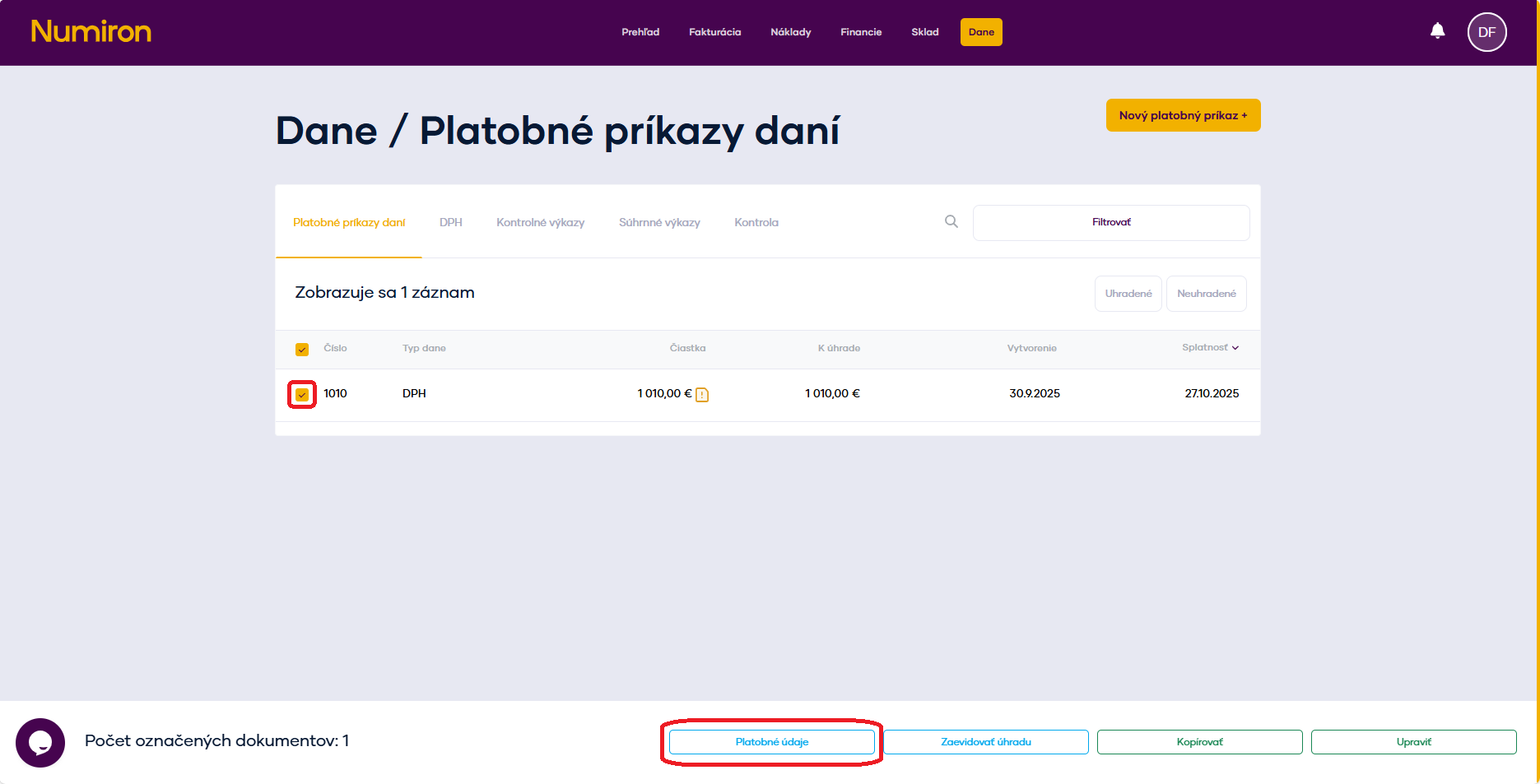 platobny prikaz dani platobne udaje