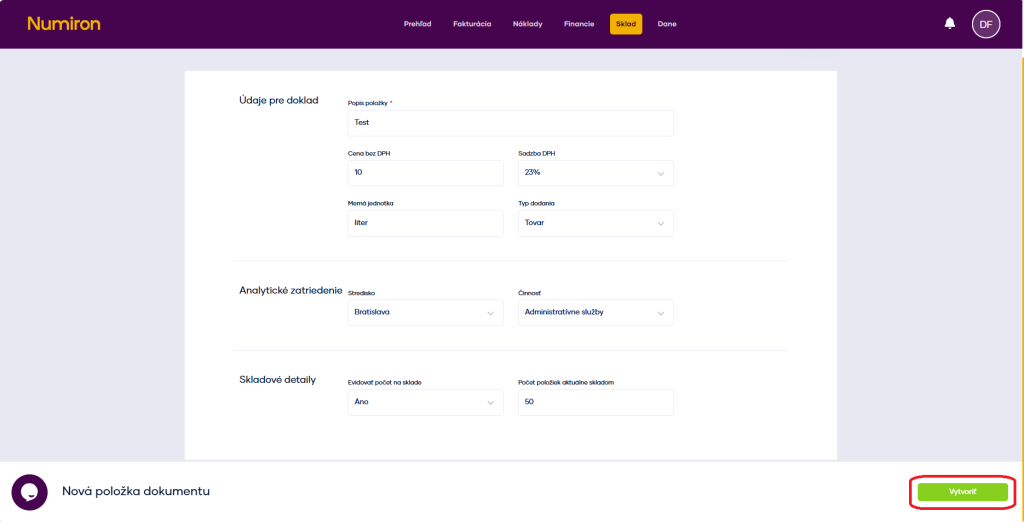 sklad polozla vytvorit