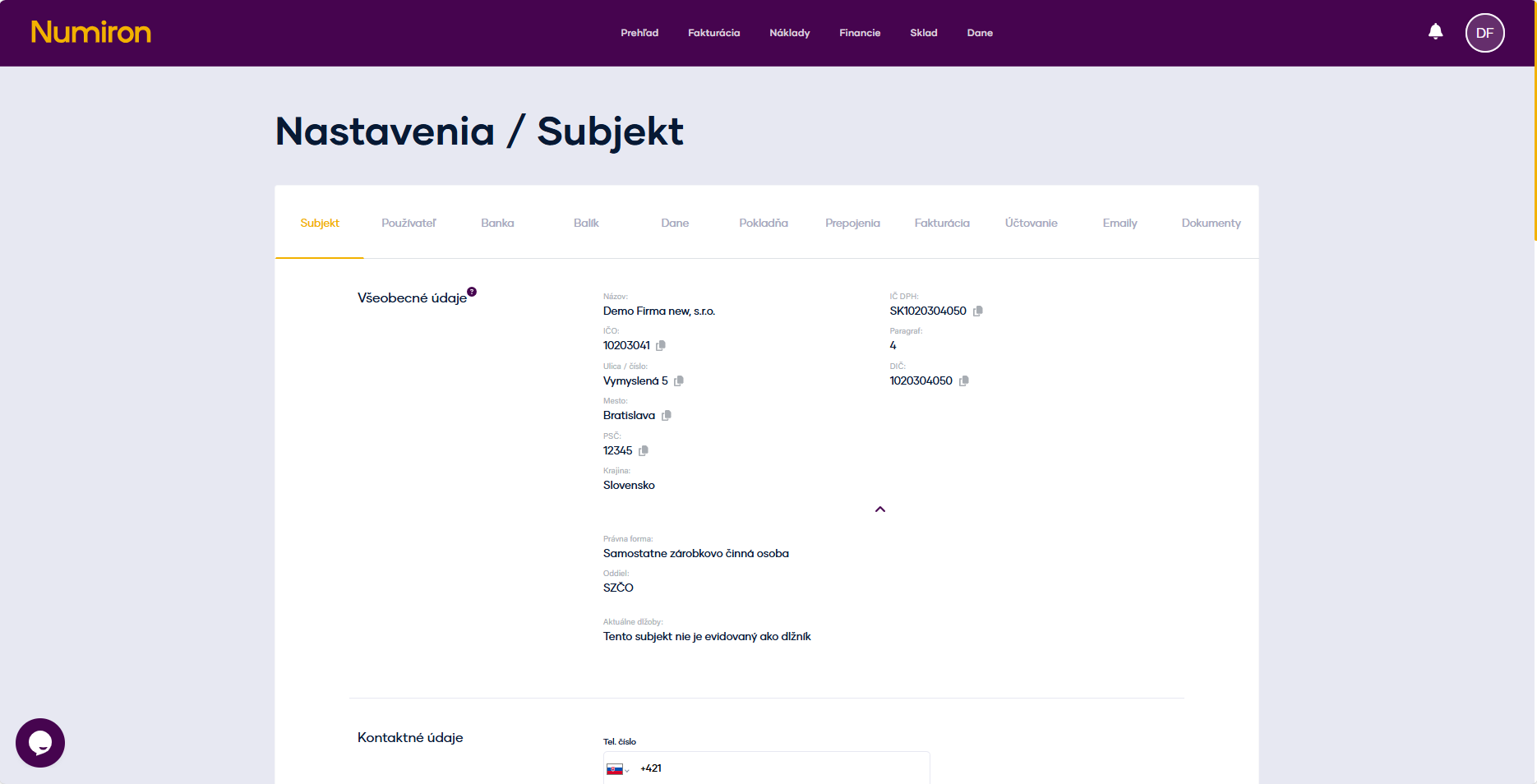 subjekt zakladne udaje