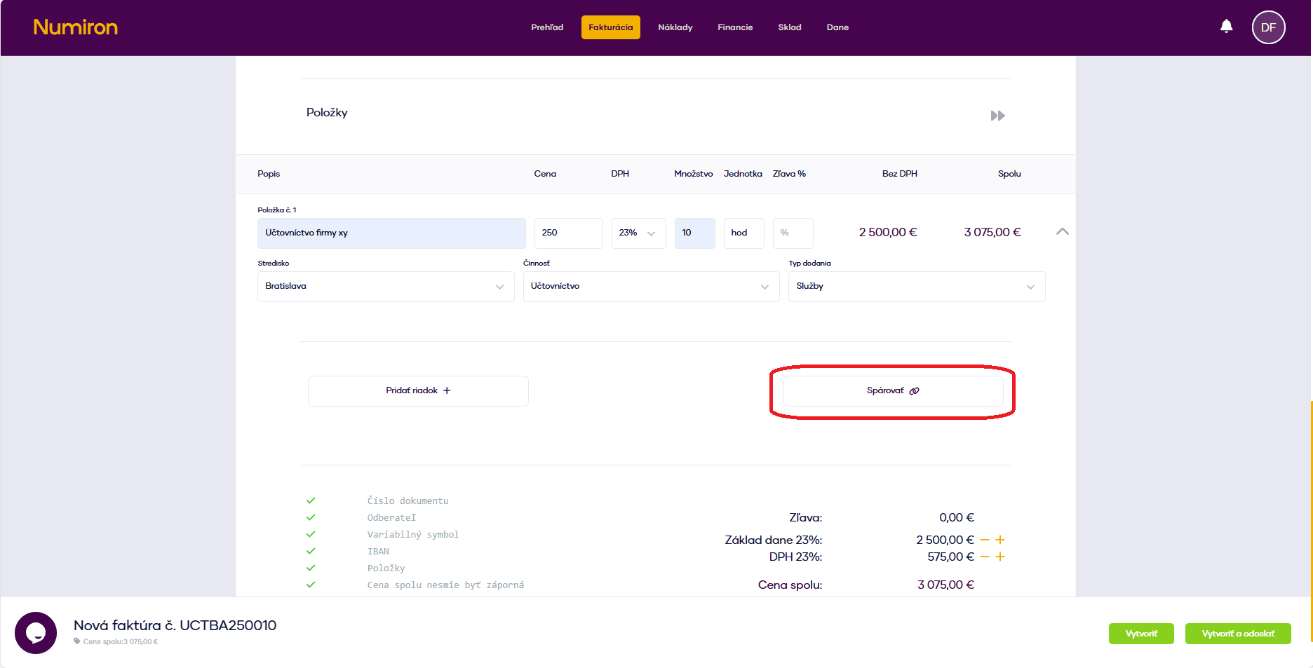 vystavene faktury parovanie