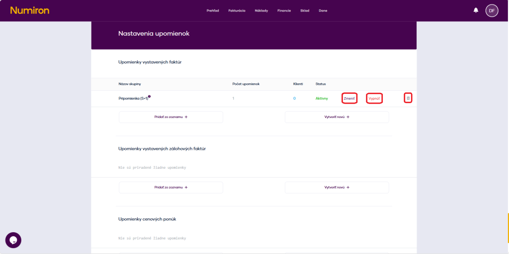 upomienky zmeni